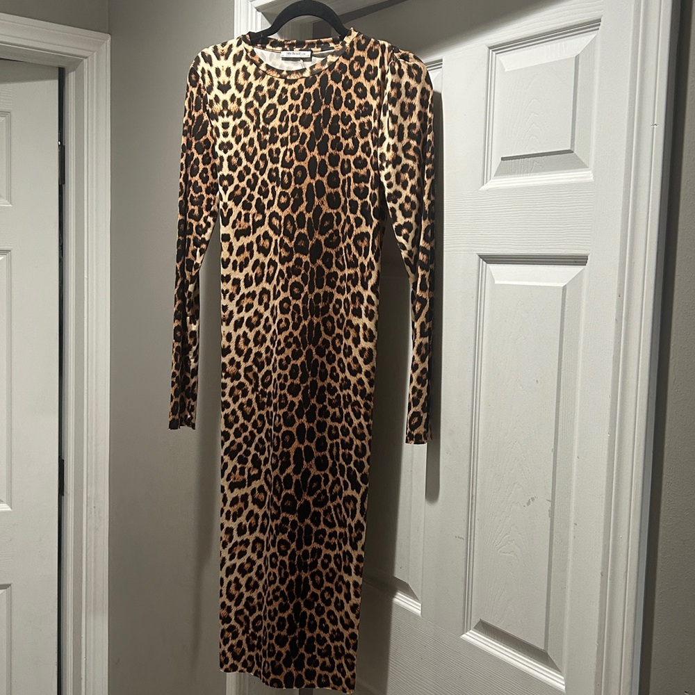Zara Leopard Print Long Sleeve Midi Dress - Tan & Black